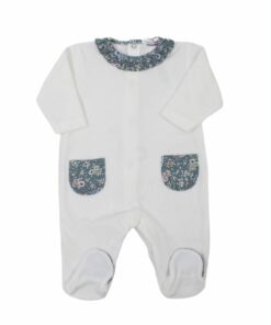 Mighty Love Tema Floral Verde-Água Babygrow Canelado com Gola