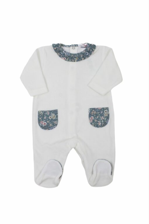 Mighty Love Tema Floral Verde-Água Babygrow Canelado com Gola