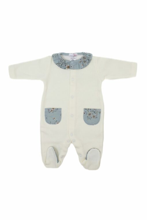 Mighty Love Tema Floral Verde Babygrow Canelado com Gola