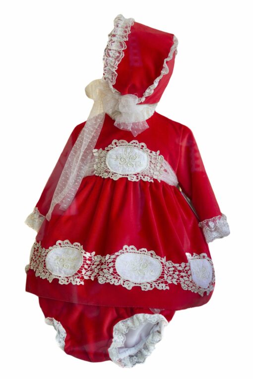 Linha Premium de Natal Vestido de Veludo Vermelho com Touca e Tapa Fraldas