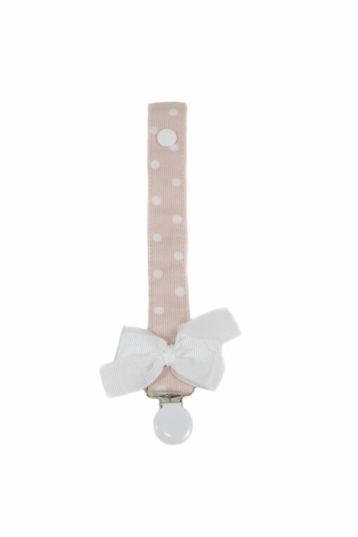 Prende-Chupetas Rosa com Pintinhas Brancas e Laço