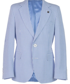 Blazer Risca de Giz Blazer de Fato Xadrez Branco e Azul