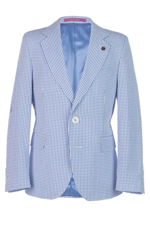 Blazer Risca de Giz Blazer de Fato Xadrez Branco e Azul