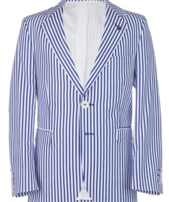 Blazer Risca de Giz Blazer de Fato com Riscas Brancos e Azuis