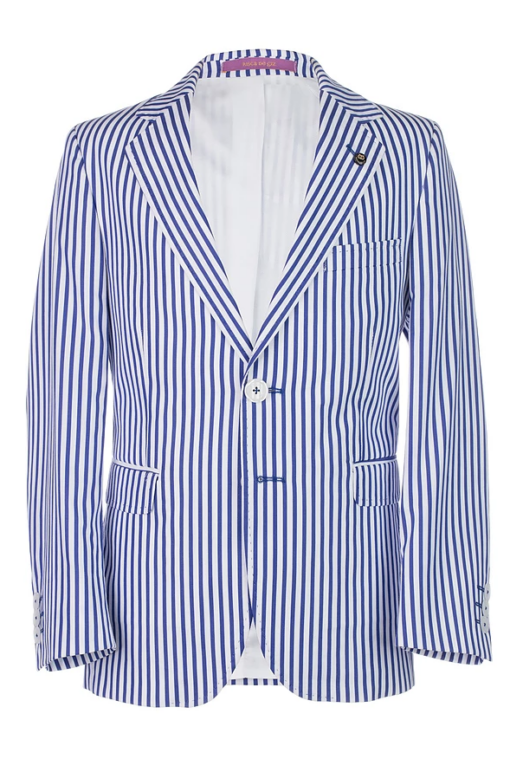 Blazer Risca de Giz Blazer de Fato com Riscas Brancos e Azuis