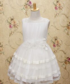 Vestido de Festa Branco em Tule Branco com Flores
