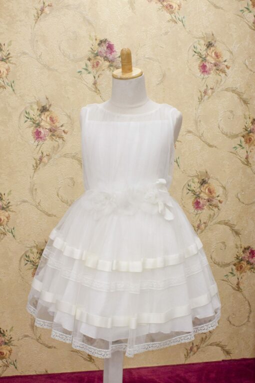 Vestido de Festa Branco em Tule Branco com Flores