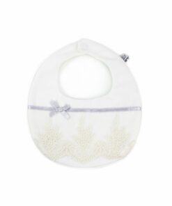 Babete Pérola com Detalhe de Laço de Cetim Cinza e Renda
