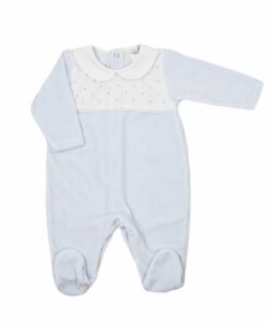 Mighty Love Babygrow Laminado Azul Bebé com Peito de Tecido às Pintinhas e Gola