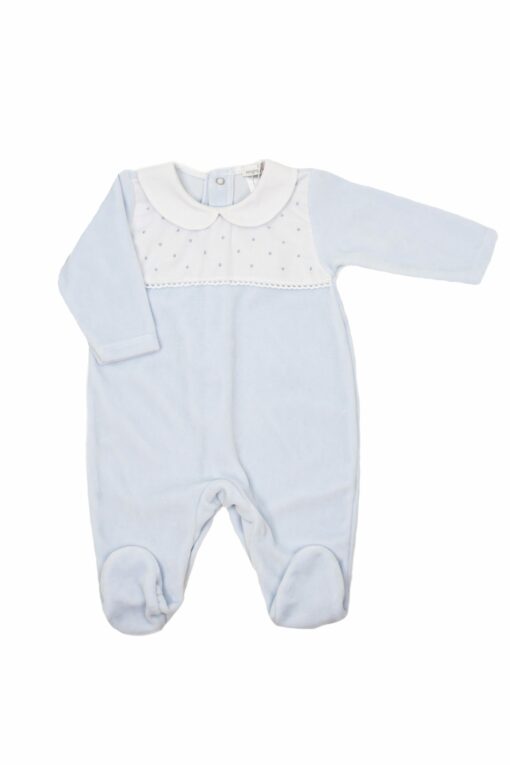 Mighty Love Babygrow Laminado Azul Bebé com Peito de Tecido às Pintinhas e Gola