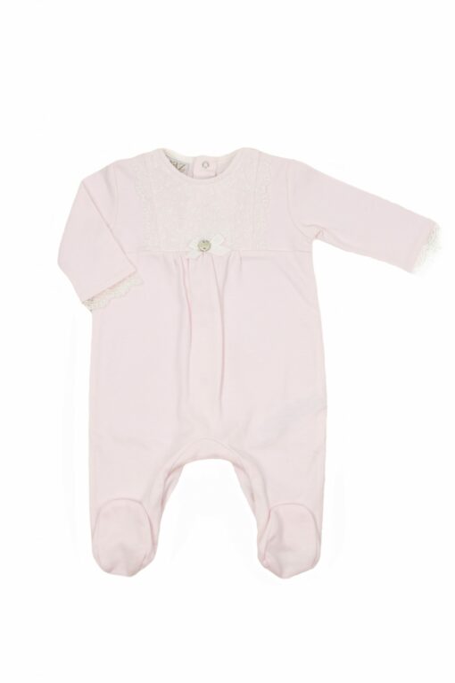 Paz Rodriguez Babygrow Algodão Rosa com Peito Rendado