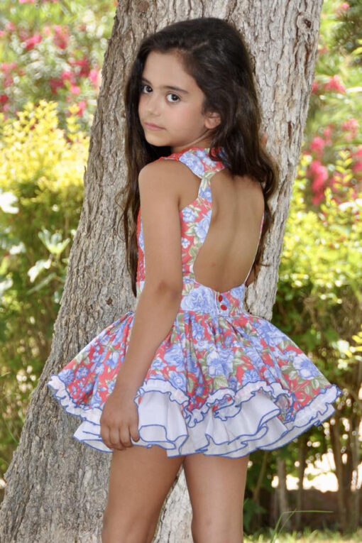 La Amapola Tema Nayet Vestido Florido Vermelho e Azul com Detalhes em Renda  e Cintura Descida - Image 2