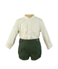 Miranda Tema Verde Florido | Conjunto de Calção verde e Camisa Bege ao Xadrez