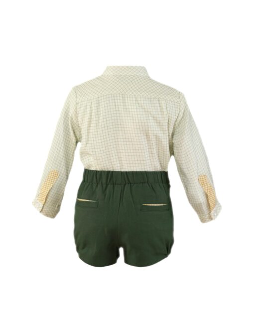 Miranda Tema Verde Florido | Conjunto de Calção verde e Camisa Bege ao Xadrez - Image 2