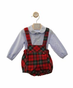 Yoedu Tema Mickey | Conjunto de Calção Axadrezado Vermelho e Verde com Alças e Camisa