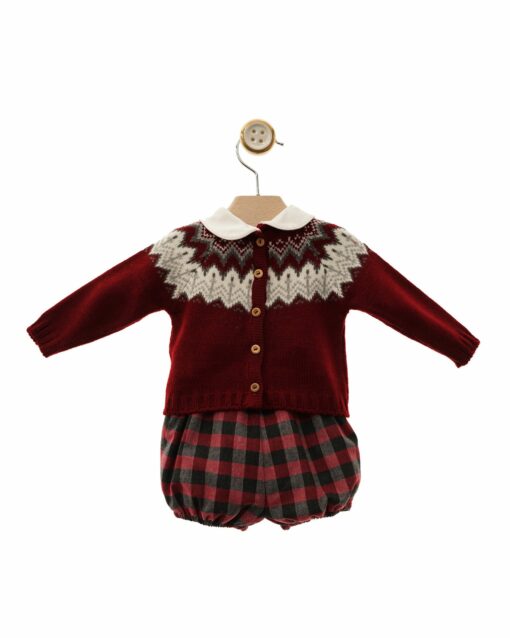 Yoedu Tema Donald | Conjunto de Calção Axadrezado Bordeaux e Preto com Alças e Camisola com Gola - Image 2