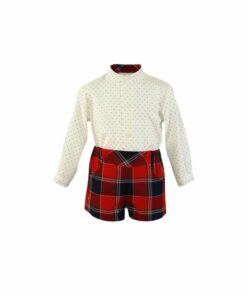 Miranda Tema Azul Marinho e Vermelho Axadrezado | Conjunto de Calção e Camisa