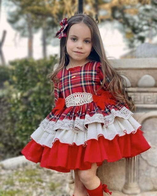 La Amapola | Vestido Vermelho Axadrezado com Detalhes em Renda
