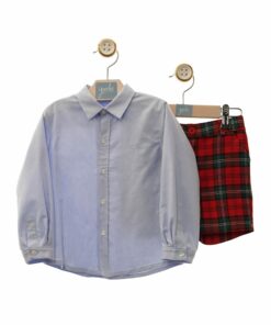Yoedu Tema Mickey | Conjunto de Calção Axadrezado Vermelho e Verde e Camisa