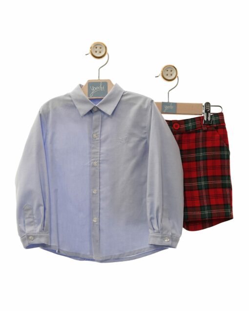 Yoedu Tema Mickey | Conjunto de Calção Axadrezado Vermelho e Verde e Camisa