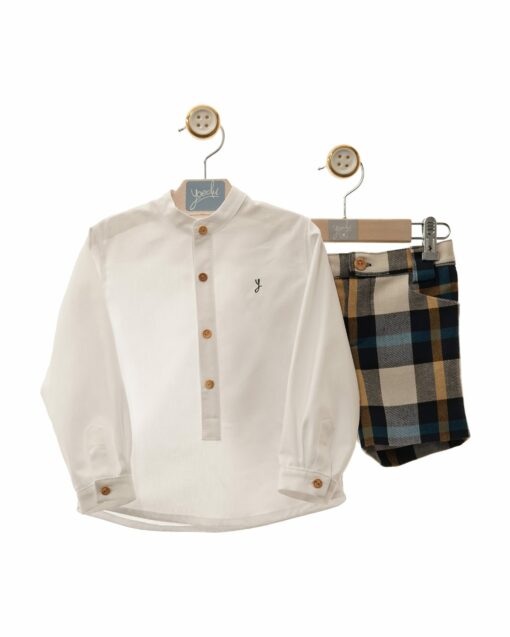 Yoedu Tema Minnie | Conjunto de Calção Axadrezado Azul Marinho e Bege e Camisa