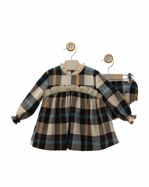 Yoedu Tema Minnie | Vestido Axadrezado Azul Marinho e Bege com Tapa Fraldas - Image 2