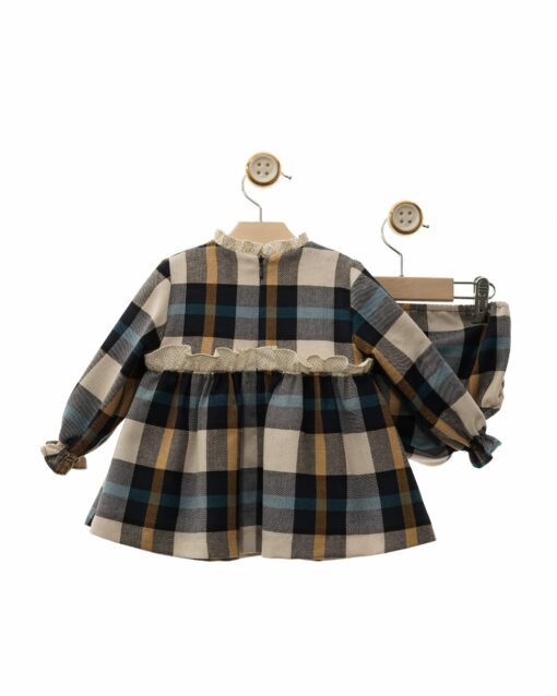 Yoedu Tema Minnie | Vestido Axadrezado Azul Marinho e Bege com Tapa Fraldas - Image 3