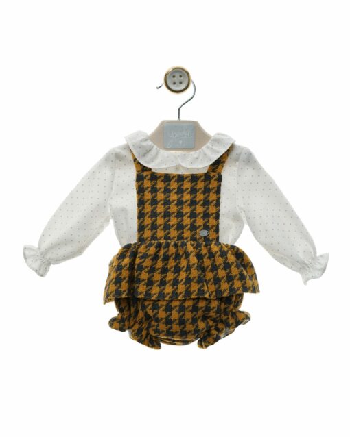 Yoedu Tema Aspen Conjunto de Calção Pata de Galo Mostarda com Alças e Blusa