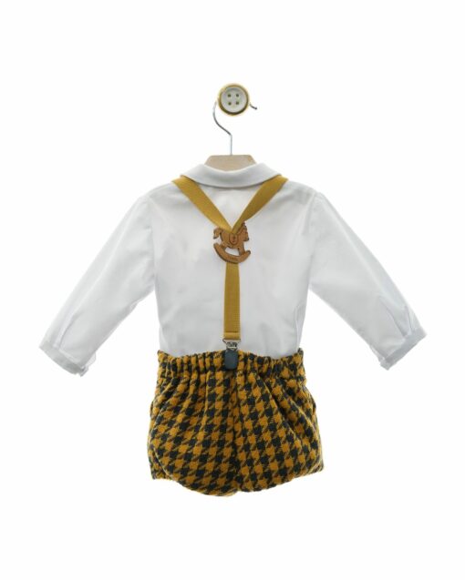 Yoedu Tema Aspen Conjunto de Calção Pata de Galo Mostarda e Cinza, Camisa e Suspensórios - Image 2