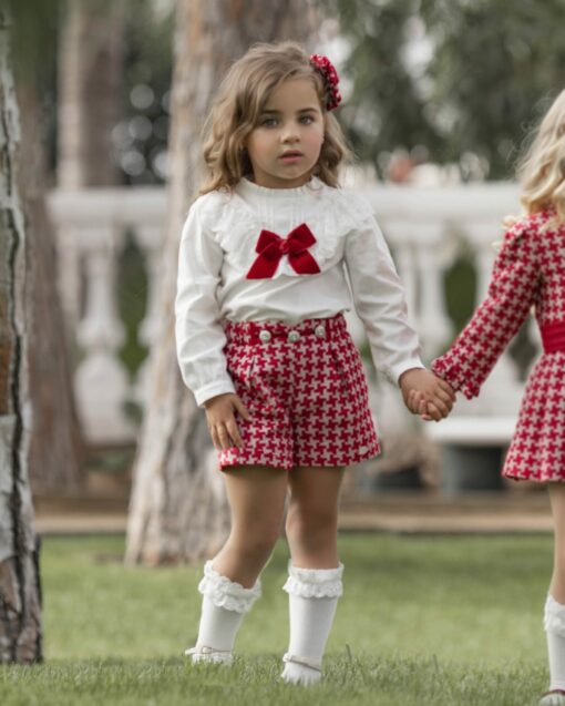 Miranda Tema Vermelho Cruz | Conjunto de Calção e Blusa com Laço