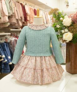 Anavig Tema Verde e Rosa | Vestido Combinado com Gola