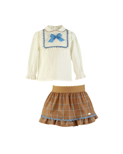 Miranda Tema Castanho Azul | Conjunto de Saia e Blusa