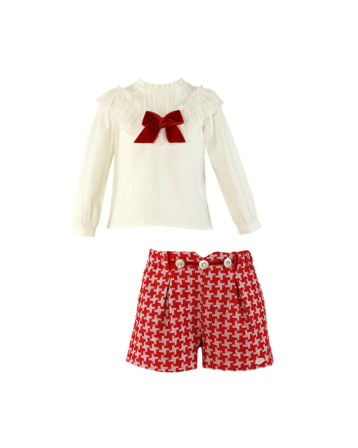 Miranda Tema Vermelho Cruz | Conjunto de Calção e Blusa com Laço - Image 2