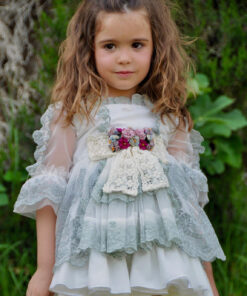Vestido La Amapola Modelo ELIZABETHVL em Bege e Verde