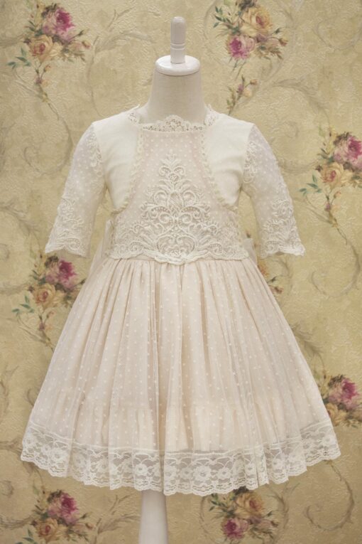 Vestido Bege com Detalhes em Renda