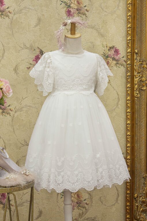Vestido Cru com Folhos na Manga