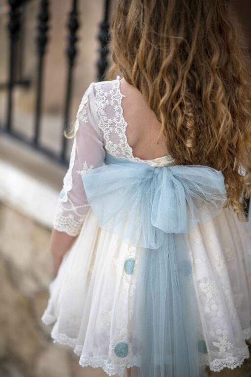 Vestido La Infantita Modelo AMELIE em Verde e Cru com Decote Atrás - Image 2