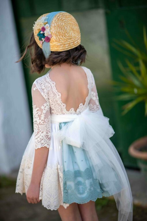 Vestido La Infantita Modelo LEAV em Verde e Cru com Decote Atrás - Image 2
