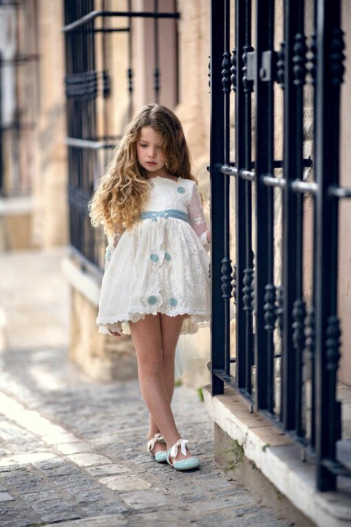 Vestido La Infantita Modelo AMELIE em Verde e Cru com Decote Atrás