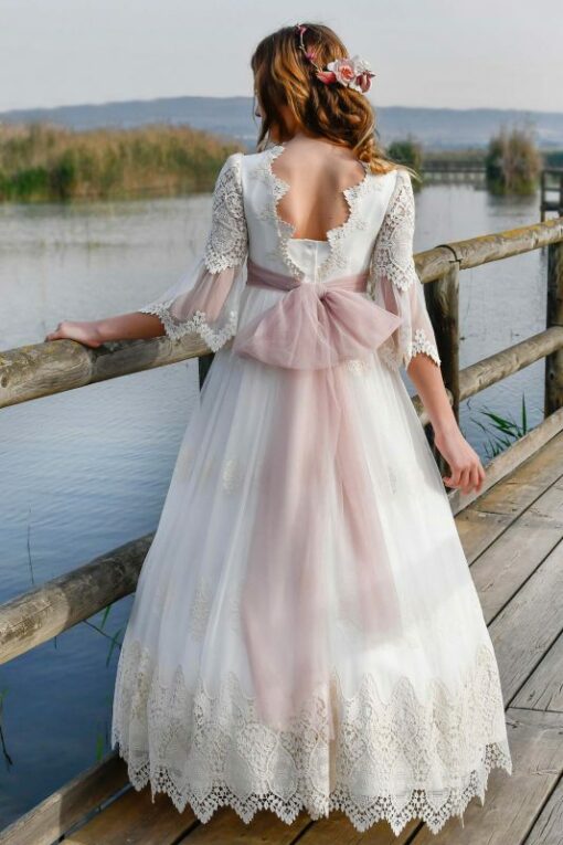 Anavig Modelo 6400A Vestido Comprido Pérola e Bege com Flor - Image 2