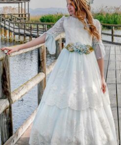 Anavig Modelo 6404A Vestido Comprido Pérola e Verde-Água