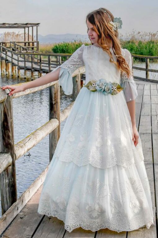 Anavig Modelo 6404A Vestido Comprido Pérola e Verde-Água