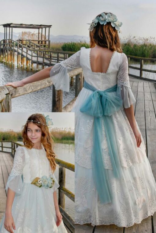 Anavig Modelo 6404A Vestido Comprido Pérola e Verde-Água - Image 2