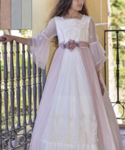 Anavig Modelo 6401 Vestido Comprido Pérola e Rosa