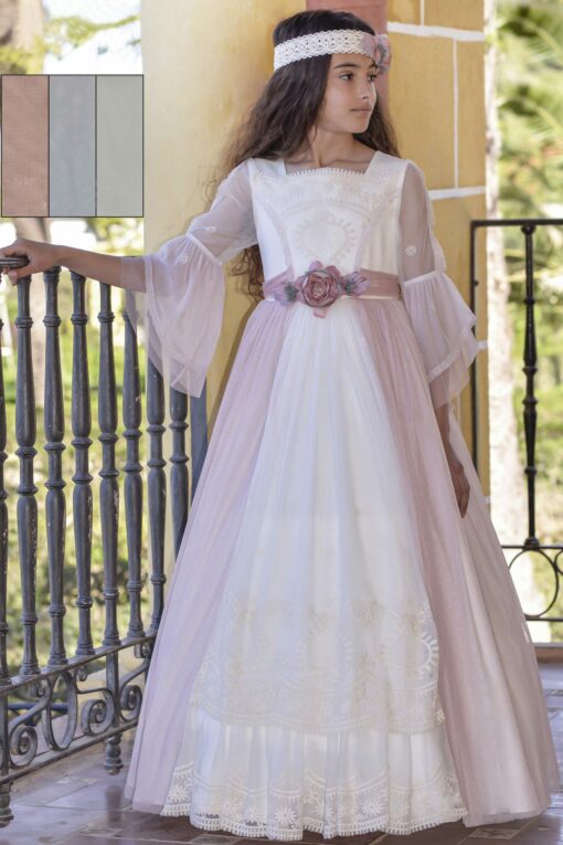 Anavig Modelo 6401 Vestido Comprido Pérola e Rosa