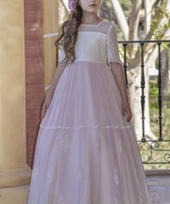 Anavig Modelo 6402 Vestido Comprido Pérola e Rosa