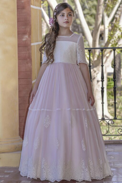 Anavig Modelo 6402 Vestido Comprido Pérola e Rosa