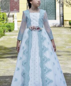 Anavig Modelo 6404 Vestido Comprido Pérola e Verde em Renda