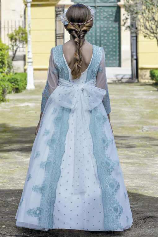 Anavig Modelo 6404 Vestido Comprido Pérola e Verde em Renda - Image 2