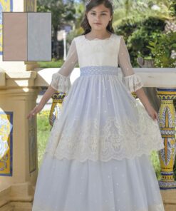 Anavig Modelo 6414 Vestido Comprido Pérola e Azul